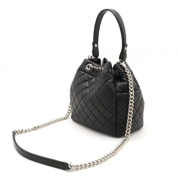 12430650 2 Chanel Matelasse Coco Handbag 2Way Chain Drawstring Leather Black Silver