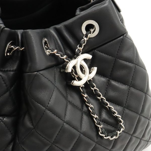 12430650 8 Chanel Matelasse Coco Handbag 2Way Chain Drawstring Leather Black Silver