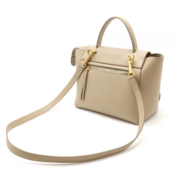 12430656 2 Celine Micro Belt Bag Handbag 2Way Shoulder Bag Leather Beige Gold Hardware