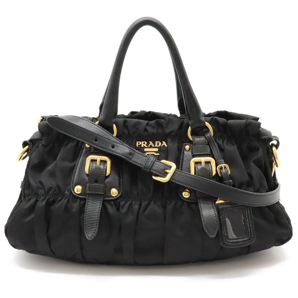 12430712 1 Prada Gathered Nylon Tote Bag Nero Black Gold