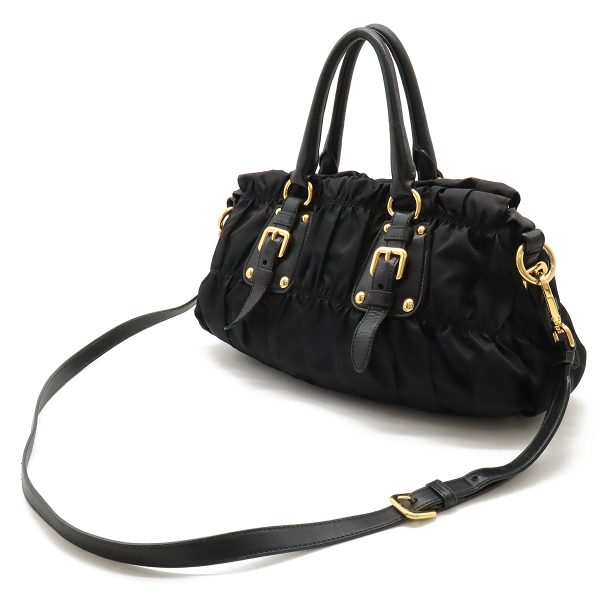 12430712 2 Prada Gathered Nylon Tote Bag Nero Black Gold