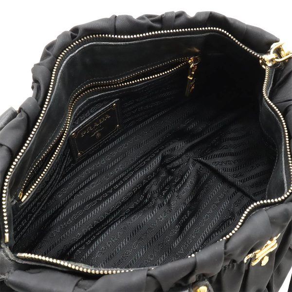 12430712 5 Prada Gathered Nylon Tote Bag Nero Black Gold