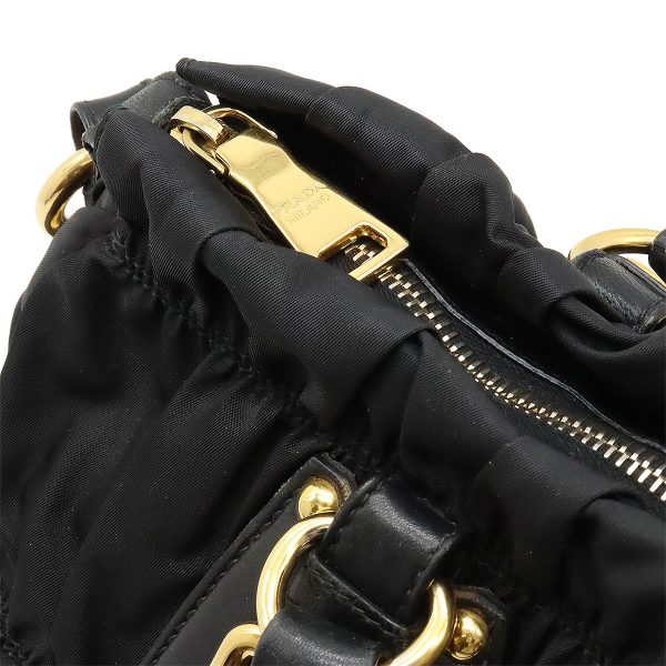 12430712 7 Prada Gathered Nylon Tote Bag Nero Black Gold