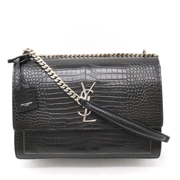 12440117 1 Saint Laurent Sunset Large Shoulder Bag Croco Embossed Black