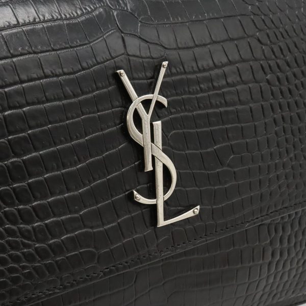 12440117 9 Saint Laurent Sunset Large Shoulder Bag Croco Embossed Black