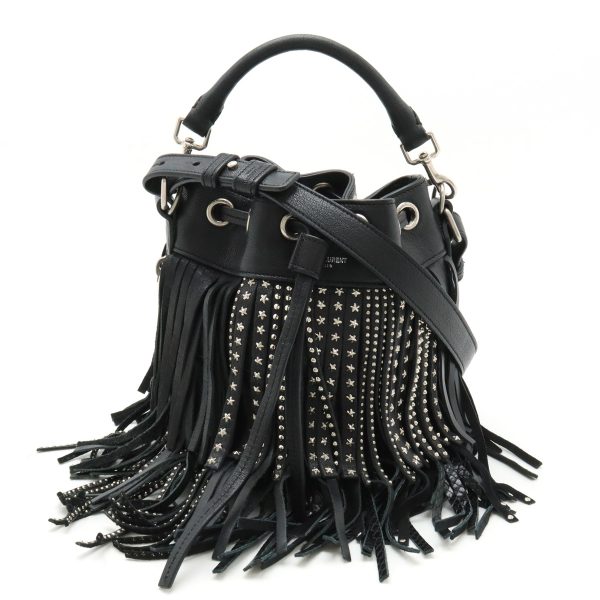 12440279 1 Saint Laurent Emmanuel Handbag 2Way Shoulder Drawstring Fringe Black