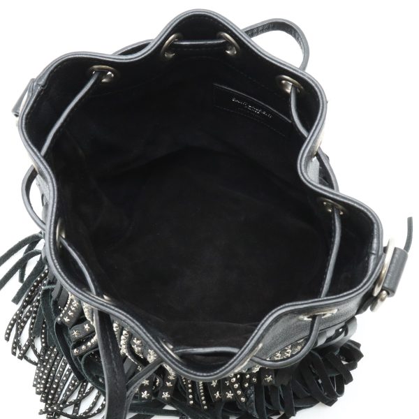 12440279 5 Saint Laurent Emmanuel Handbag 2Way Shoulder Drawstring Fringe Black