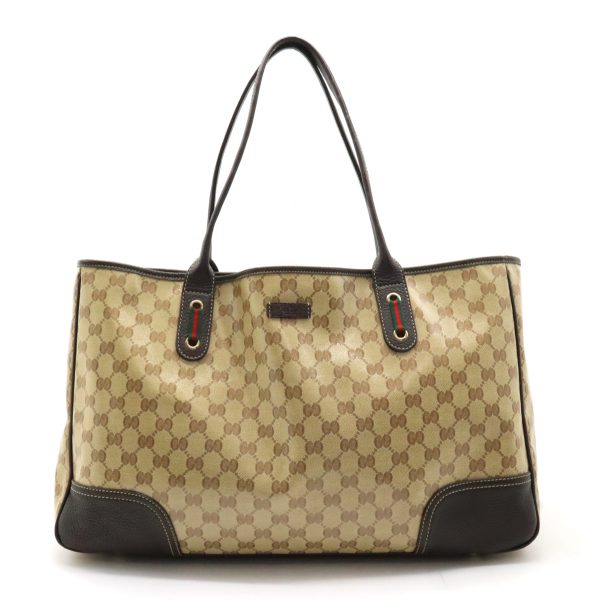 12440288 1 Gucci GG Crystal Sherry Line Tote Bag Khaki Beige