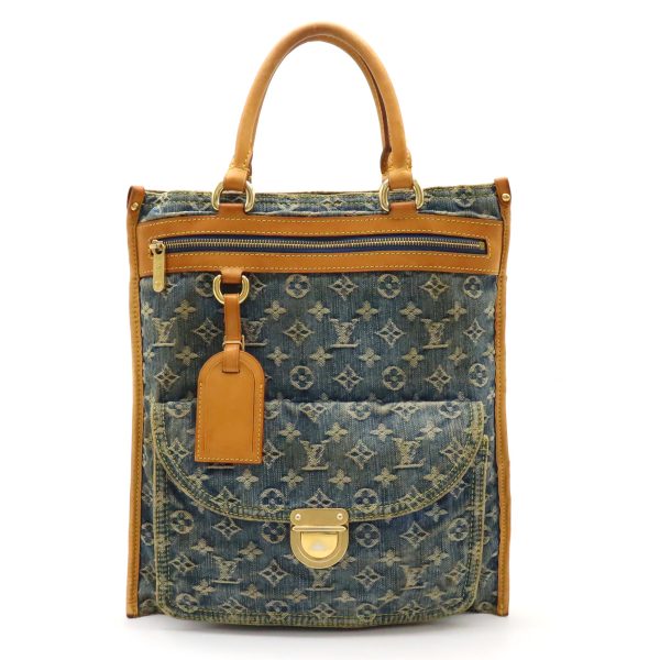 12440475 1 LOUIS VUITTON Denim Flat Shopper Tote Bag Monogram Blue