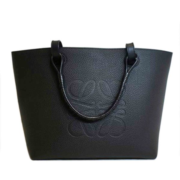 13399 1 Loewe Embossed Logo Anagram Leather Tote Bag Black