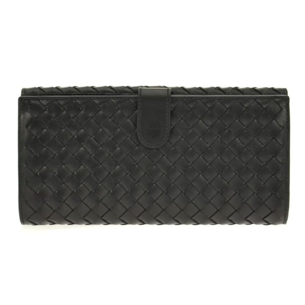 134075 1000 9 Bottega Veneta W Hook Long Wallet Intrecciato Lambskin Leather Black Gunmetal