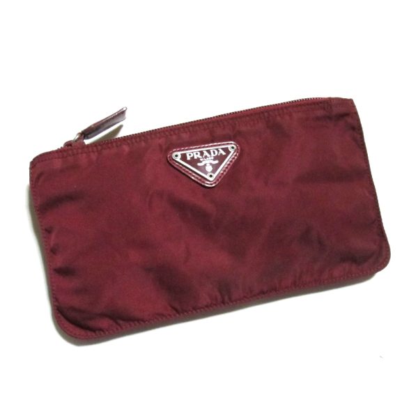 136023 1 Prada Saffiano Triangle Nylon Pouch Bag Triangle Plate Red