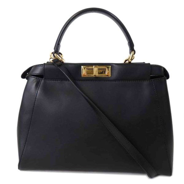 14304 1 Fendi Peekaboo Leather Back 2 Way Bag Black