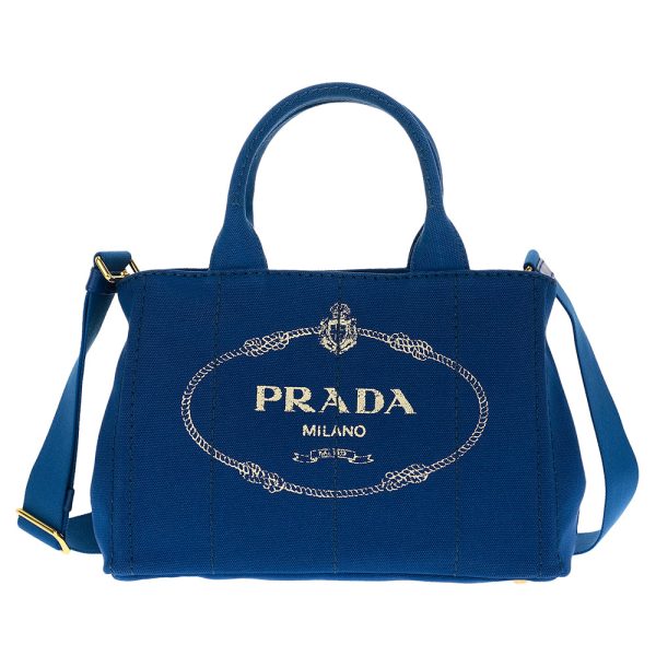 1439 cana cob 1 Prada 2way Bag Cotton Canvas Cobalt Gold