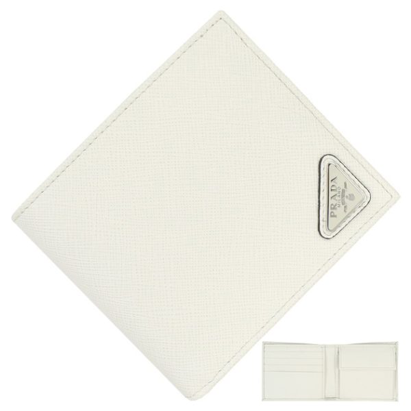 143943 Bifold Wallet With Coin Pocket Triangle Logo Leather White