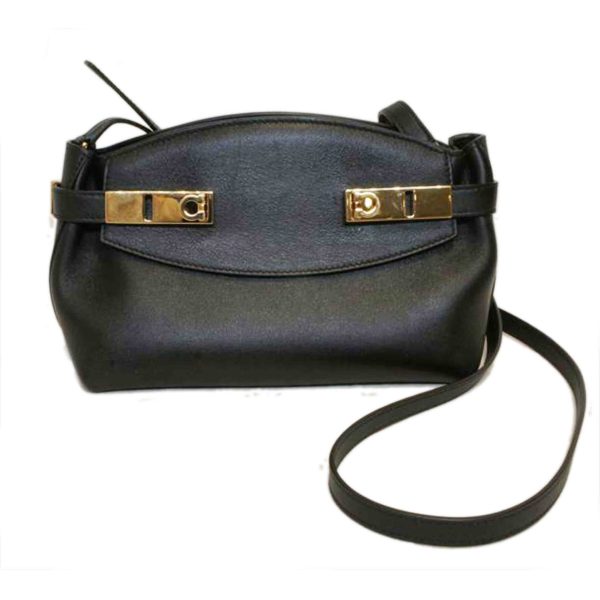 14495 1 Ferragamo Hug Pouch Clutch Shoulder Black