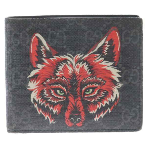 1524e250015 1 Gucci Gg Supreme Fox Print Folding Wallet Leather Brown