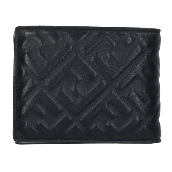 15268 240506 0275 1 Fendi Lamb Zucca Pattern Embossed Leather Bifold Wallet Black