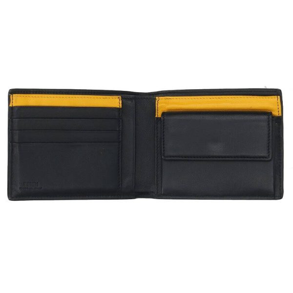 15268 240506 0275 2 Fendi Lamb Zucca Pattern Embossed Leather Bifold Wallet Black