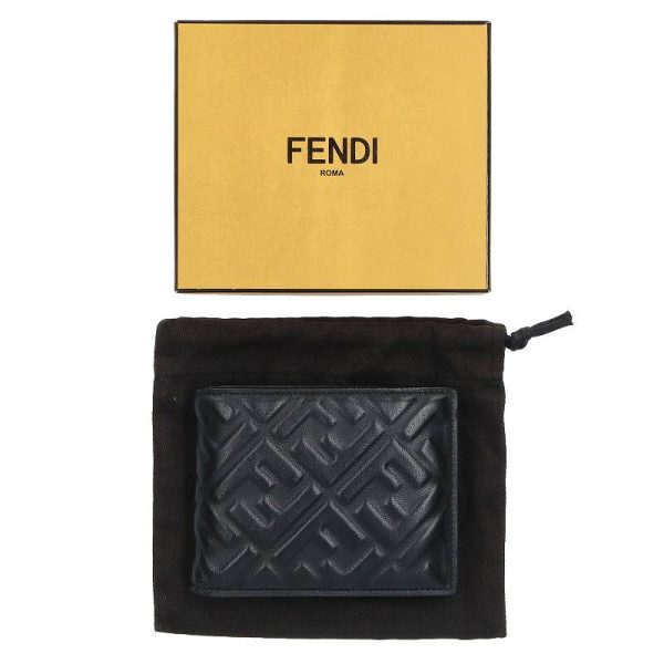 15268 240506 0275 3 Fendi Lamb Zucca Pattern Embossed Leather Bifold Wallet Black