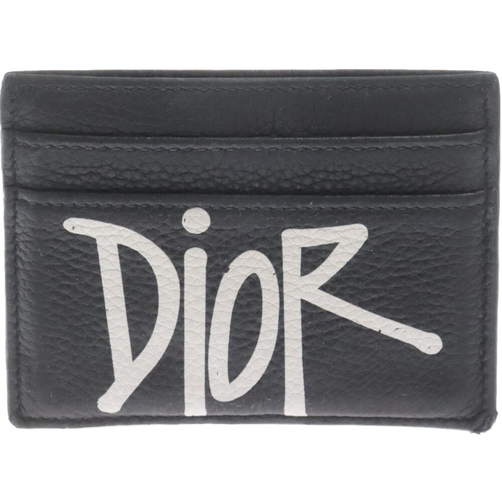 DIOR ‚àö√≥ Stussy Logo Print Card Case Leather Black jUSTBAG Justbag.Net