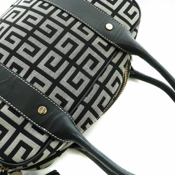 165 802405300002 5 Givenchy Mini Boston Handbag G Pattern Canvas Leather Logo Tassel Black Gray