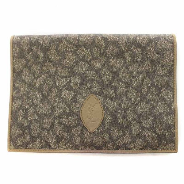 165 802405300059 1 Yves Saint Laurent Clutch Bag Giraffe Pattern Brown