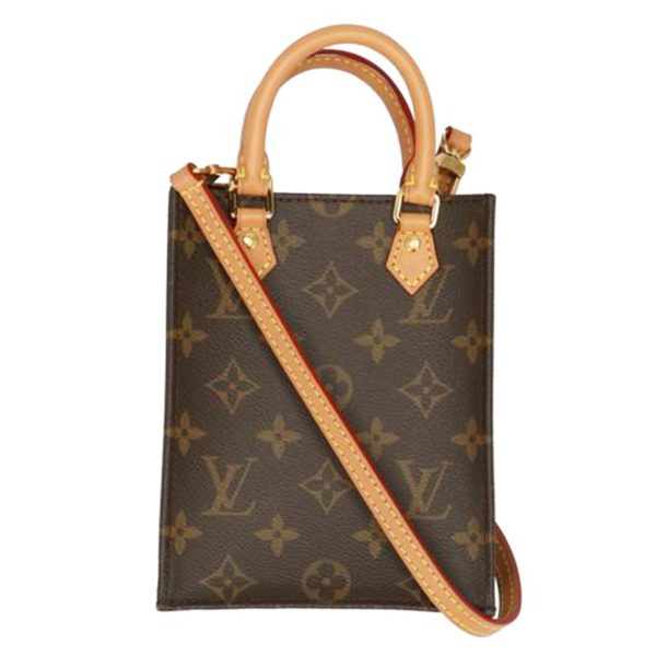 16714 1 Louis Vuitton Petite Sac Plat Monogram Leather Handbag Brown