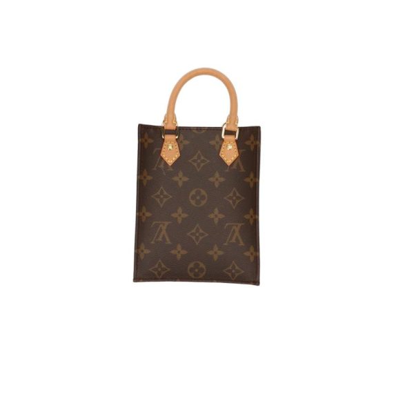 16714 2 Louis Vuitton Petite Sac Plat Monogram Leather Handbag Brown