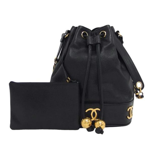 17487 1 Chanel Caviar Skin Drawstring Shoulder Bag Black