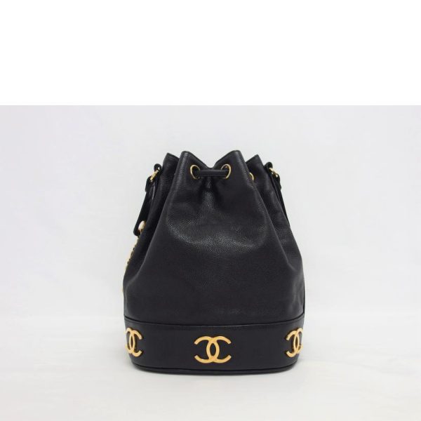 17487 2 Chanel Caviar Skin Drawstring Shoulder Bag Black