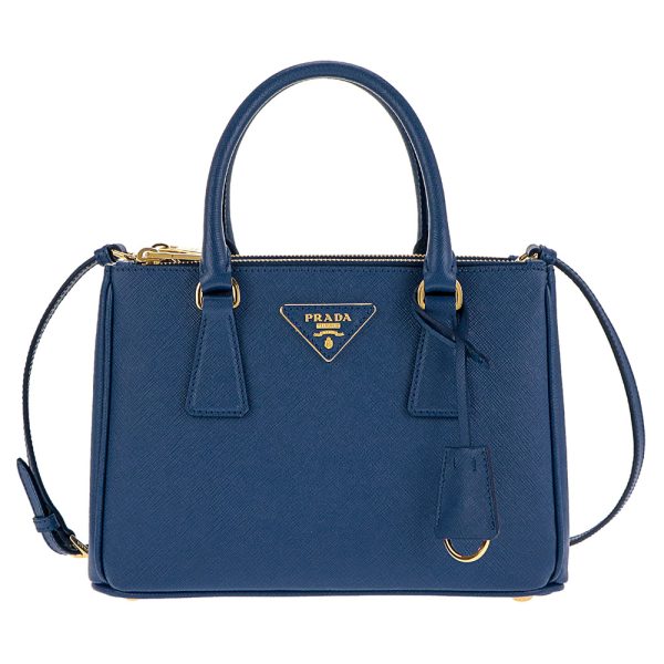 1896a 1 Prada Leather 2 Way Bag Azzurro x Gold