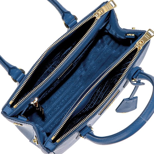 1896a 2 Prada Leather 2 Way Bag Azzurro x Gold