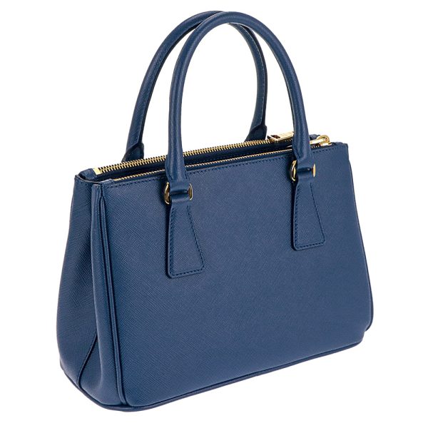 1896a 3 Prada Leather 2 Way Bag Azzurro x Gold