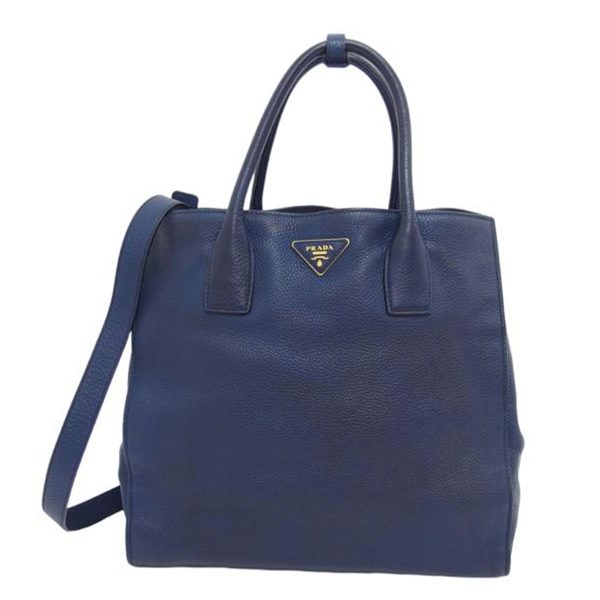 19620 1 Prada Leather 2way Tote Bag Blue