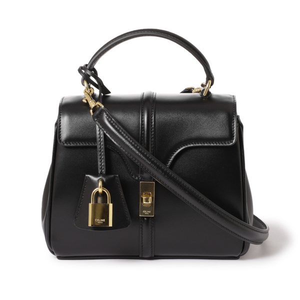 19798 3bey 38no02 Celine Calfskin Handbag Mini Saise Black