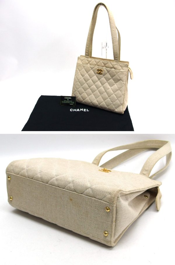 1ch01498 3 Chanel Matelasse Canvas Tote Bag Coco Mark Ivory