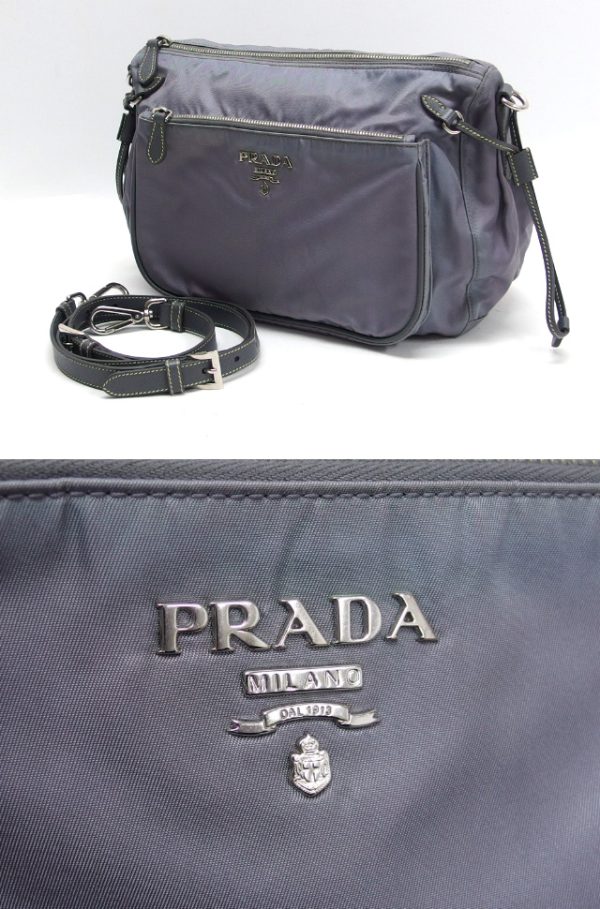 1pr00318 4 Prada Nylon Shoulder Bag Logo Gray