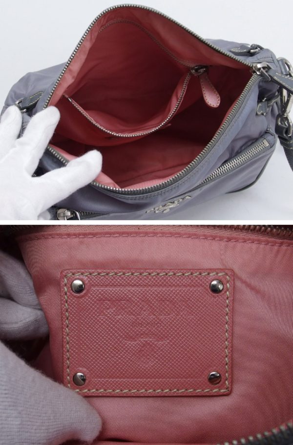 1pr00318 5 Prada Nylon Shoulder Bag Logo Gray