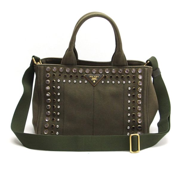 OLYMPUS DIGITAL CAMERA Prada Canapa Tote Bag 2way Bijou Moss Green