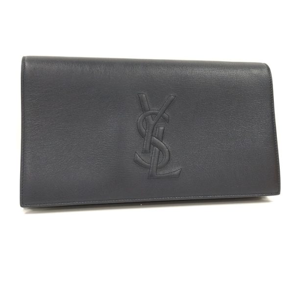 oplus 256 Saint Laurent Leather YSL Logo Clutch Bag Navy