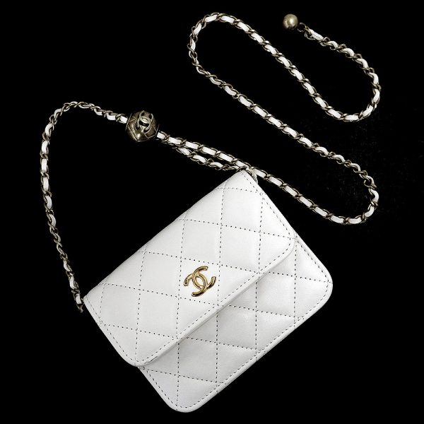 200003603019 12 Chanel Coin Purse Chain Wallet Clutch Bag Matelasse Lambskin White