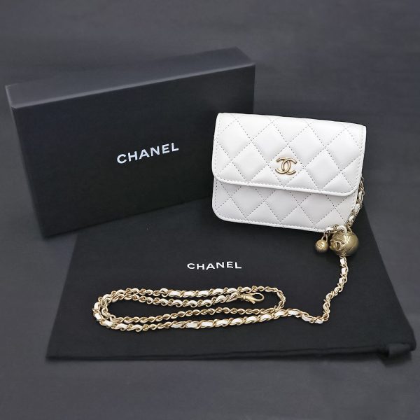 200003603019 2 Chanel Coin Purse Chain Wallet Clutch Bag Matelasse Lambskin White