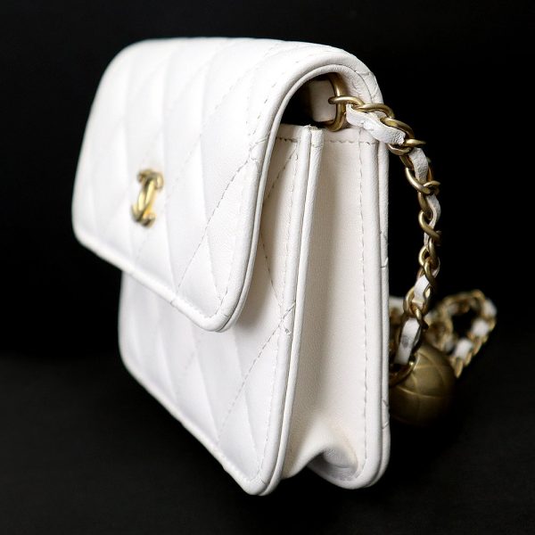 200003603019 4 Chanel Coin Purse Chain Wallet Clutch Bag Matelasse Lambskin White