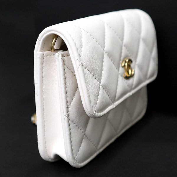 200003603019 5 Chanel Coin Purse Chain Wallet Clutch Bag Matelasse Lambskin White