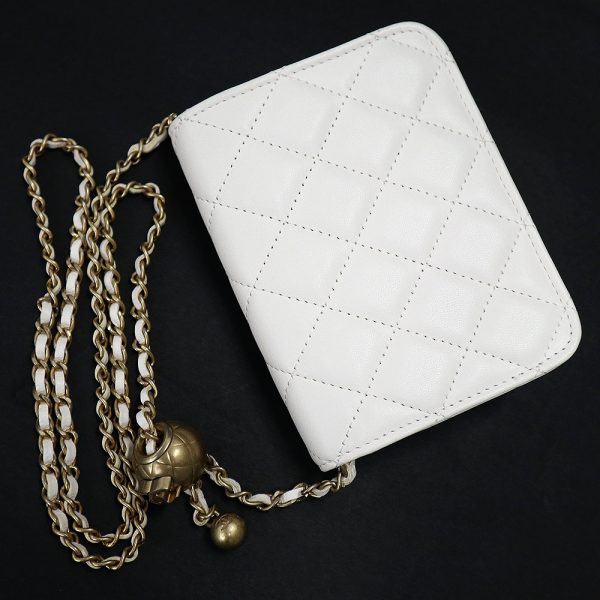 200003603019 6 Chanel Coin Purse Chain Wallet Clutch Bag Matelasse Lambskin White