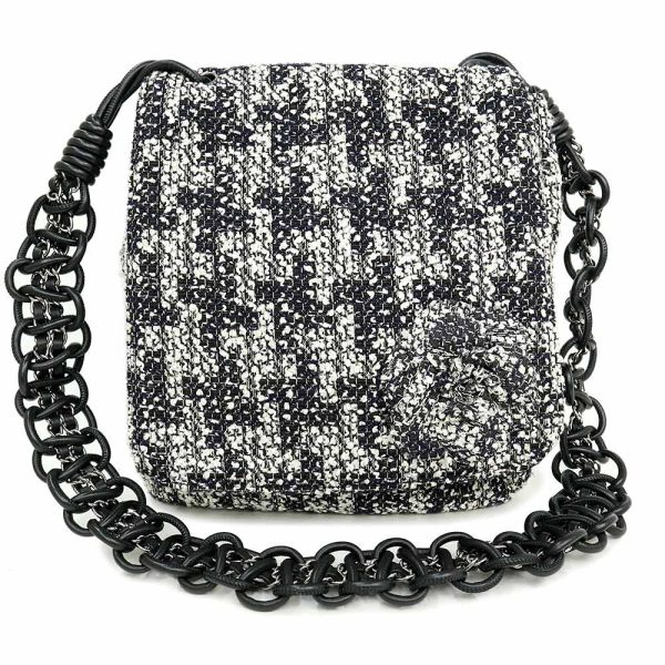 200003864019 Chanel Camellia Leather Chain Shoulder Bag Tweed Black