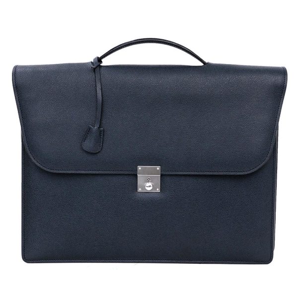 200003934019 Valextra Triennale Briefcase Business Handbag Soft Calf Leather Navy