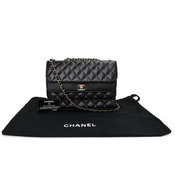 200004066019 2 Chanel Matelasse Triple Flap Chain Shoulder Bag Crossbody Black