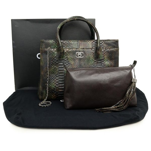 200004489019 2 Chanel Executive Python Tote Exotic Leather Handbag Brown